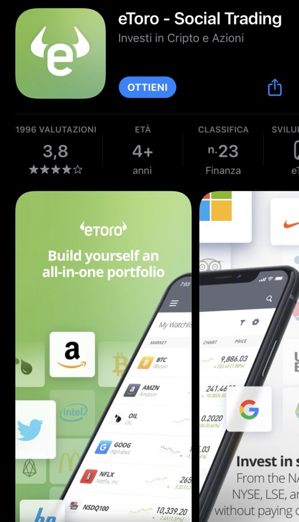 L'app di eToro sull'AppleStore
