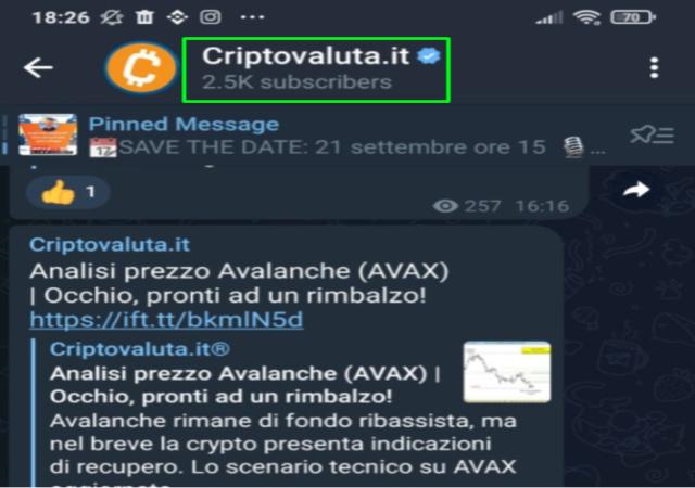 Criptovaluta.it è l'unico canale Telegram di Crypto-Informazione in Italia Verificato