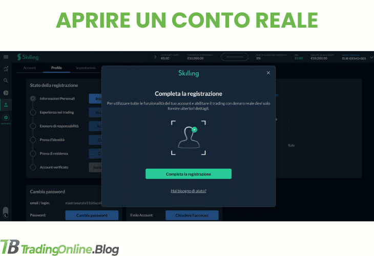 procedura di verifica del conto reale con Skilling