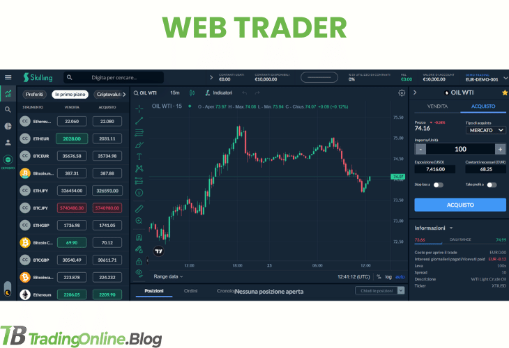 screenshot del web trader di Skilling